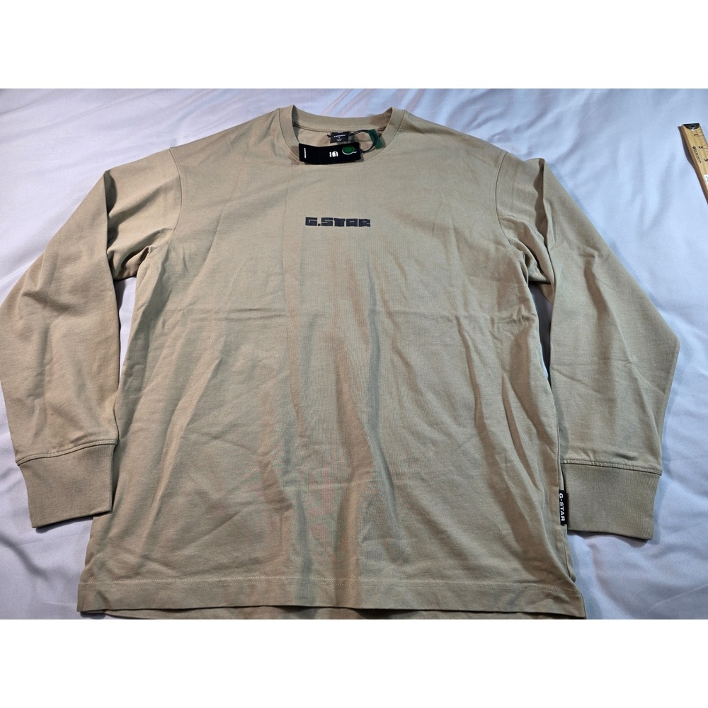 G-Star Raw Back Long Sleeve T-Shirt Mens Large Tan Oversized Graphic NEW